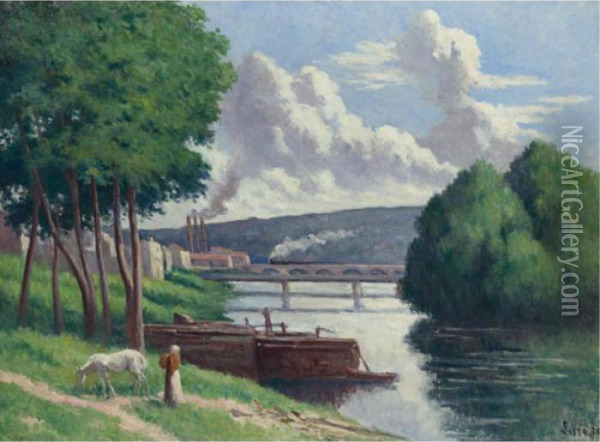 La Seine A Issy Oil Painting - Maximilien Luce