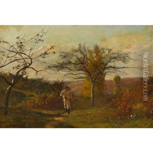 Herbstlandschaft Mit Jager Oil Painting - Charles Joseph Beauverie