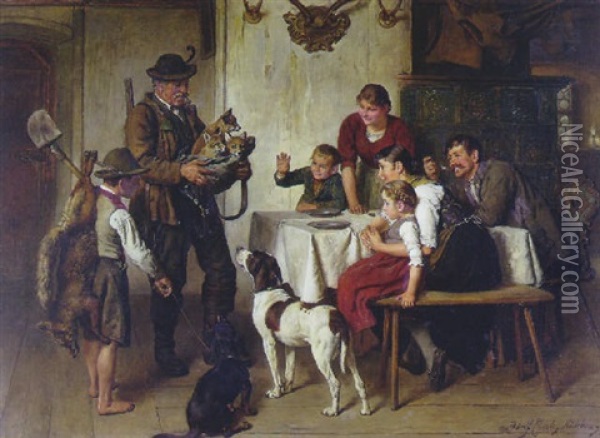 The Hunter's Return Oil Painting - Adolf Eberle