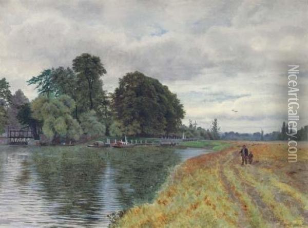 A Lock On The Upper Thames Oil Painting - George Gordon Fraser
