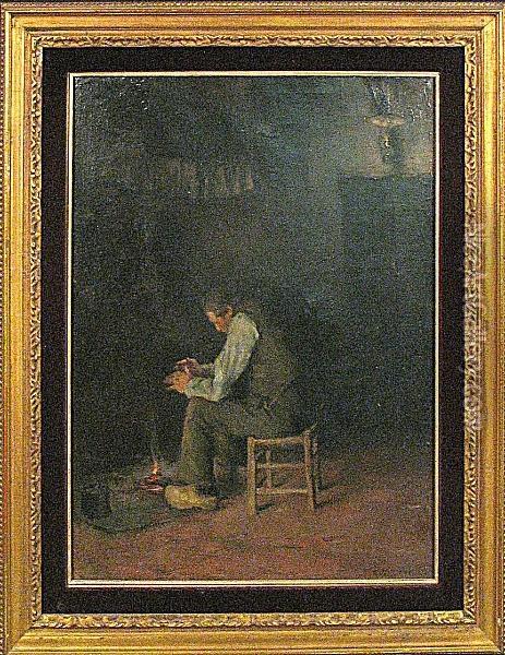 A Man Seated Near A Fire Oil Painting - Clara Taggart Mcchesney