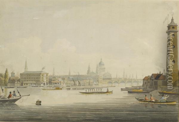 View Of The River Thames, London Oil Painting - John William Edge
