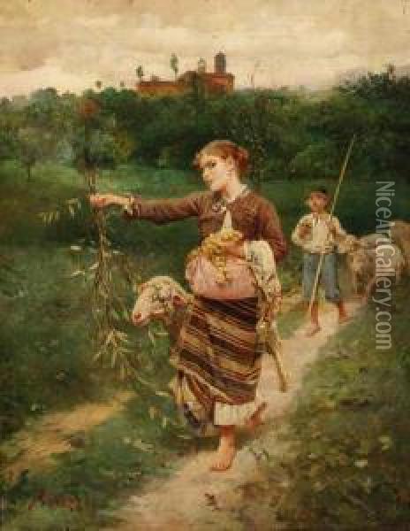 The Grape Pickers Oil Painting - Stefano Bruzzi