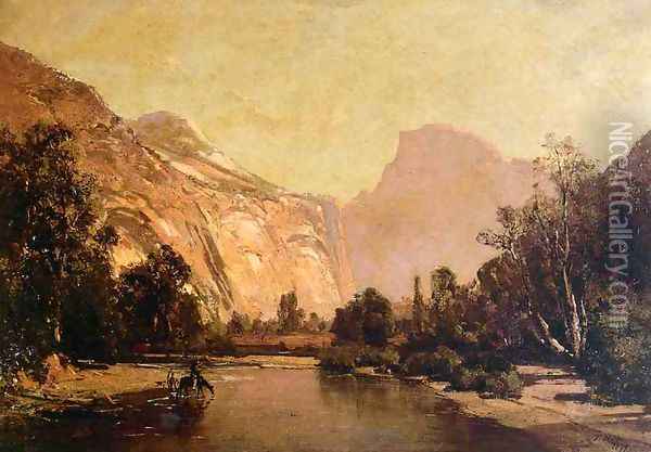 Piute Indians, Royal Arches and Domes, Yosemite Valley Oil Painting - Thomas Hill