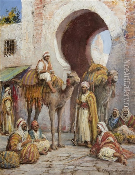 At The Gates Of The Medina Oil Painting - Arthur Trevor Haddon