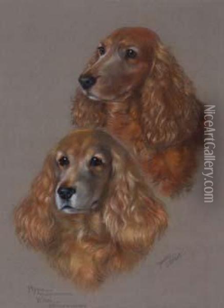 Portrait Of Two Spaniels - Pippa And Witsie Oil Painting - Dorothy S. Hallett