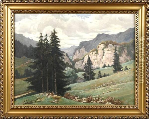 Sommerliche Zerkluftete Gebirgslandschaft Unter Imposant Bewolktem Himmel Oil Painting - James Lambert Junior