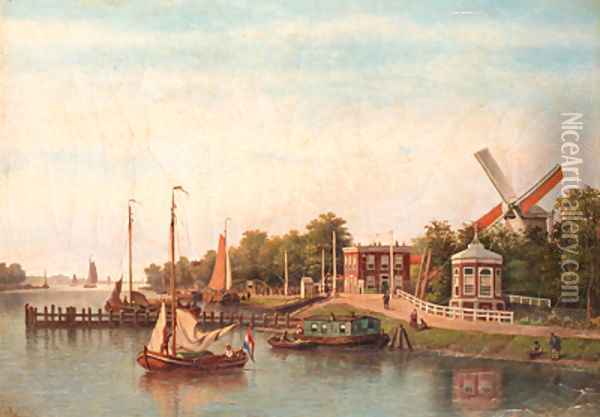 Sailing boats on the Amstel, Amsterdam, with the Stadhouderskade beyond Oil Painting - Johannes Hilverdink