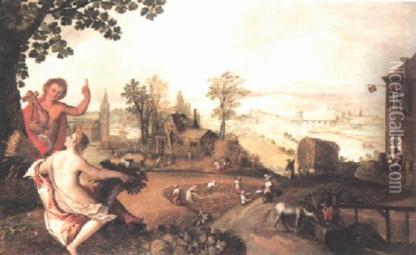 Autumn: Rural Landscape With Harvesters Watched By Apollo And Ceres Oil Painting -  Pozzoserrato