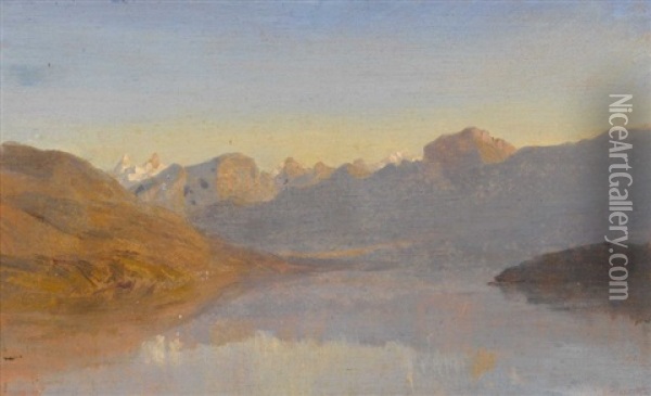 Seeansichten Mit Bergpanorama (pair) Oil Painting - Alfred Henri Berthoud