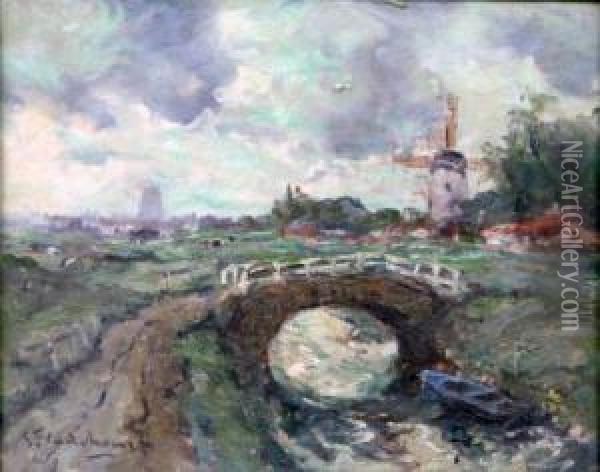 Le Pont Devant Le Moulin Oil Painting - Gustave Flasschoen