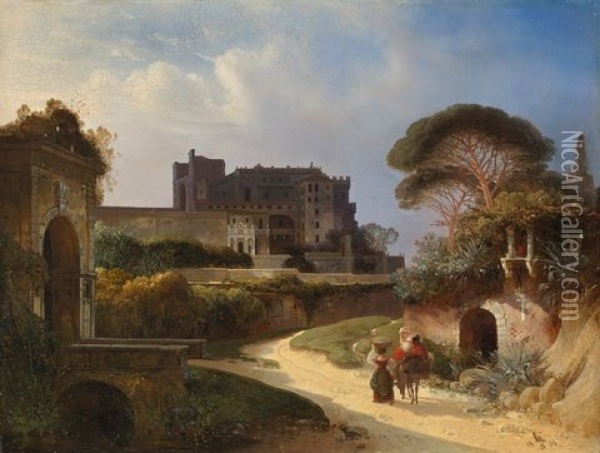 View Of The Porta Angelica And The Vatican Oil Painting - August Wilhelm Ferdinand Schirmer