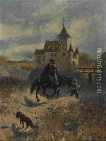 Heimkehrender Ritter Mit Seiner Braut Oil Painting - Heinrich Schlitt