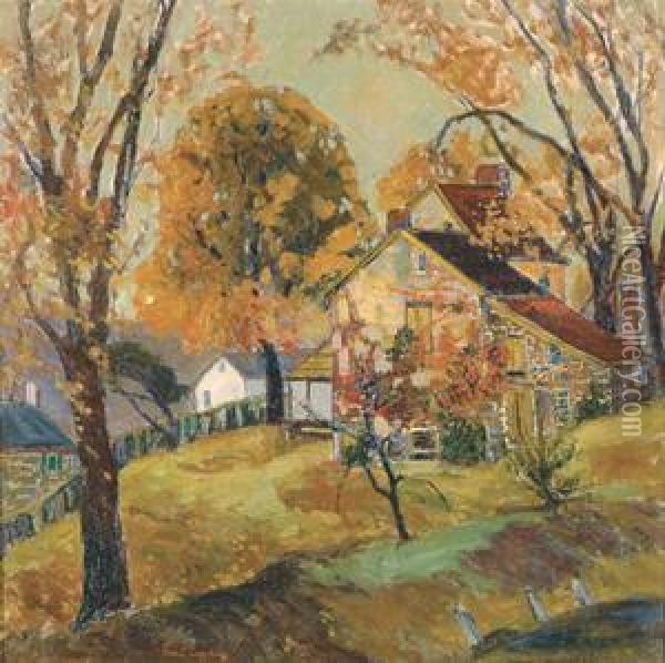Autumn Gold, Lumberville Oil Painting - Fern Isabel Coppedge