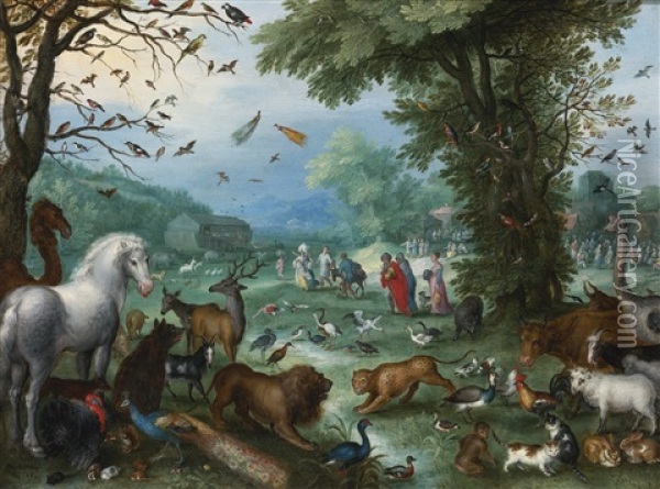 Paradise Landscape With The Animals Entering Noah's Ark Oil Painting - Jan Brueghel the Elder