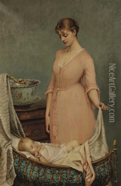 Woman And Sleeping Child Oil Painting - George Hamilton Barrable