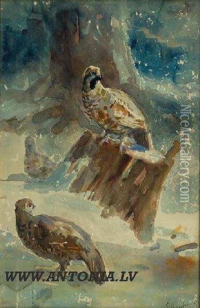 Partridges Oil Painting - Stanislav Birnbaum