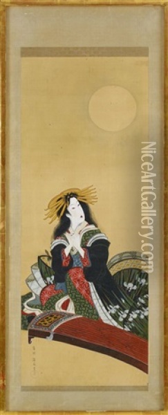 Koto Playing Woman Oil Painting - Eizan Kikugawa