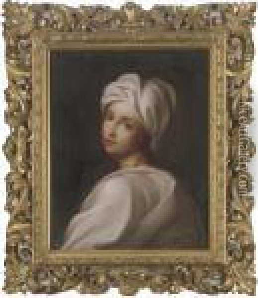 Portrait Of A Girl, Bust-length, In A White Headdress Oil Painting - Guido Reni