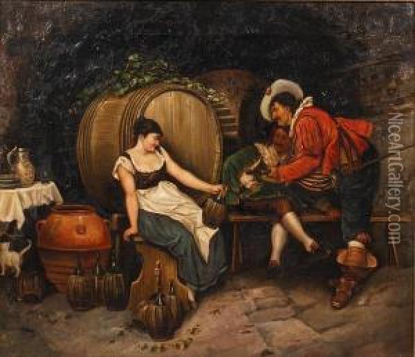 Figures Merrymaking In A Wine Cellar Oil Painting - Herman Frederik Carel ten Kate