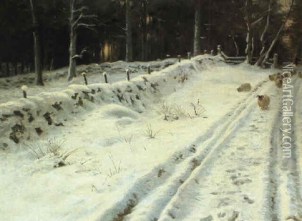 Sheep In A Winter Lane Oil Painting - Joseph Farquharson