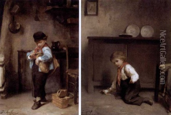 Little Rascal (+ Another; Pair) Oil Painting - Joseph Athanase Aufray