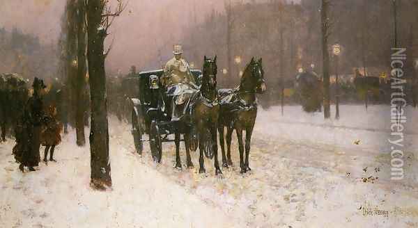 Street Scene with Hansom Cab Oil Painting - Frederick Childe Hassam