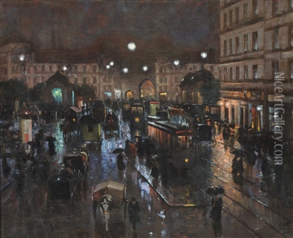 The Stachus In Munich At Night Oil Painting - Charles Vetter