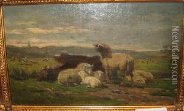 Belier Et Moutons Au Repos Oil Painting - Andre Plumot