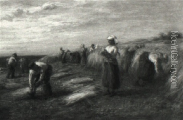 Harvesting Wheat, Arran Oil Painting - Hugh Cameron