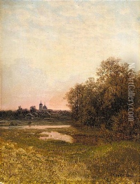 Landscape At Dusk Oil Painting - Gavril Pavlovich Kondratenko