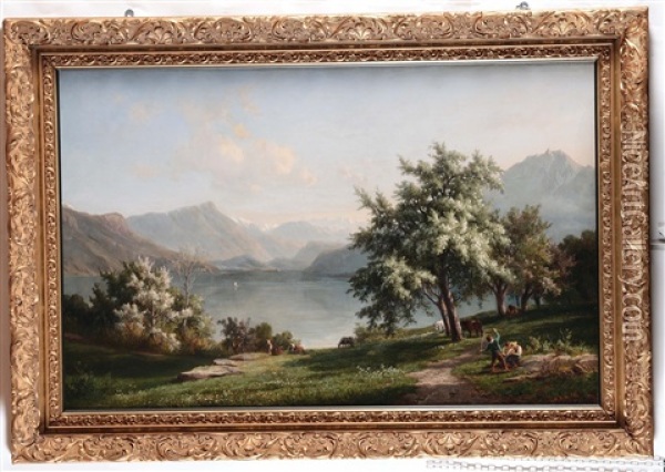 Paesaggio Montano Con Lago Oil Painting - Jakob Joseph Zelger