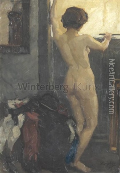Stehender Weiblicher Ruckenakt Oil Painting - Wilhelm Hempfing