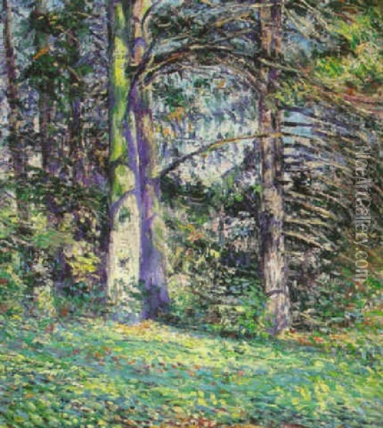 Sunlit Forest Oil Painting - Joseph Henry Hatfield