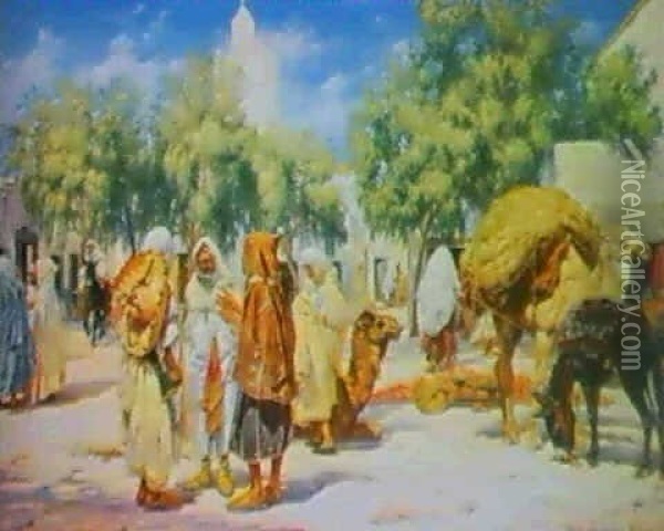 Le Marche A Kairouan Oil Painting - Marie-Jose Jean Raymond Silbert