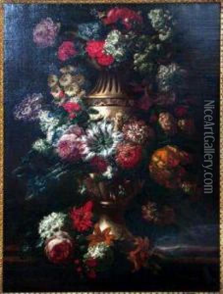 Floral Still Life In A Decorated Urn Oil Painting - Jan-baptist Bosschaert