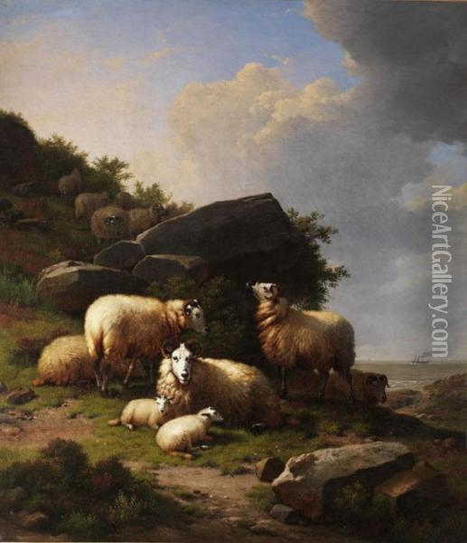 Schafe An Felsigen Hugeln Vor Einer Kuste Oil Painting - Eugene Joseph Verboeckhoven