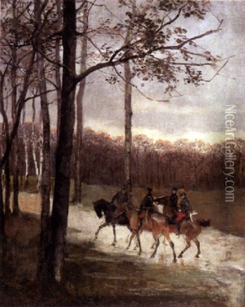 Vier Offiziere Beim Austritt (englischer Garten, Munchen?) Oil Painting - Eduard Thoeny