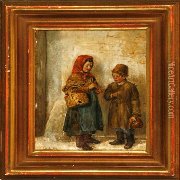 Two Poor Children Oil Painting - Ivan Lavrentievich Gorokhov