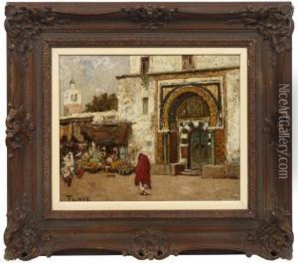 Strasenszene In Tunis Oil Painting - Edmund Berninger