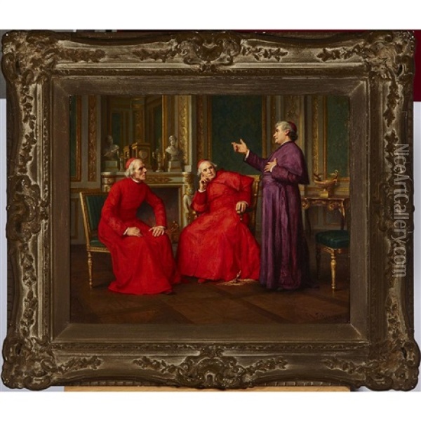 Cardinals In Discussion Oil Painting - Charles Baptiste Schreiber