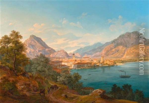Flusslandschaft Mit Brucke Oil Painting - Luigi Chialiva