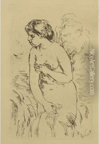 Baigneuse Debot A Mi-jambes Oil Painting - Pierre Auguste Renoir