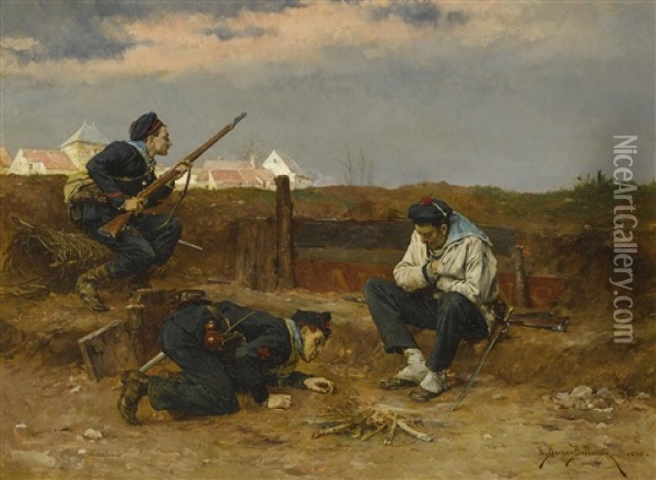 Reminiscences Of The War Oil Painting - Etienne Prosper Berne-Bellecour
