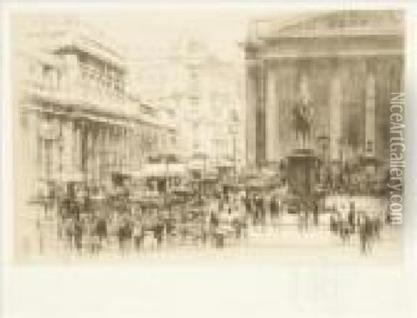 Threadneedlestreet With The Bank Of England Oil Painting - William Walcot