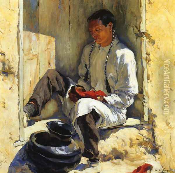 The Red Moccasins Oil Painting - Walter Ufer