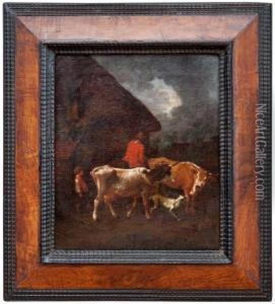 Cascinale Con Viandante A Cavallo E Armenti Oil Painting - Marquard Fidel Dom. Wocher
