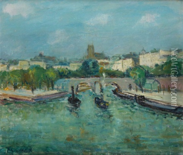 Remorqueurs Sur La Seine A Paris Oil Painting - Philibert Cockx