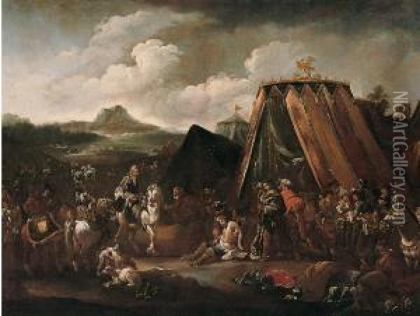 Bambocciata Con Accampamento Militare Oil Painting - Pieter Boddingh Van Laer