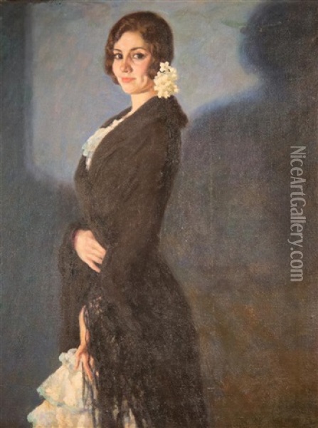 Portrait Of A Lady Oil Painting - Francis Luis Mora